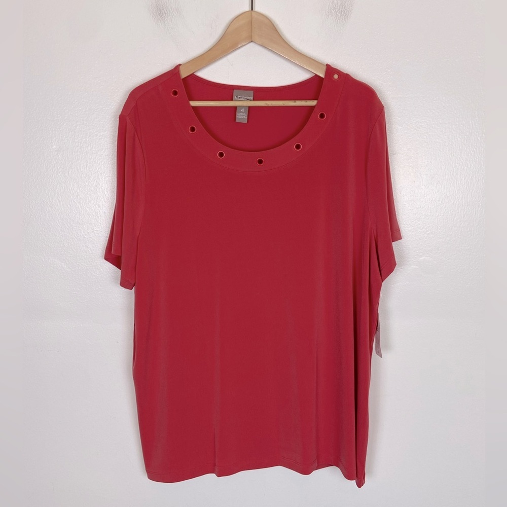Chico's Apparel Grommet Scoop Neck Top 4 US XXL Pink Liquid Knit Minimalist NWT